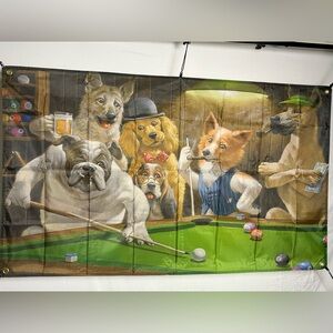 Cute Dogs Playing Pool Banner Tapestry (polyester) 5x3Ft. With 4 Grommets
